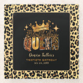 おもしろいレオパード誕生日クイーンサーティ誕生日 ガラスコースター (正面)