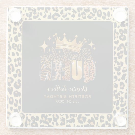 おもしろいレオパード誕生日クイーンフォーティ誕生日 ガラスコースター (裏面)