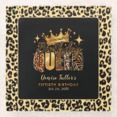 おもしろいレオパード誕生日クイーン5誕生日 ガラスコースター (正面)