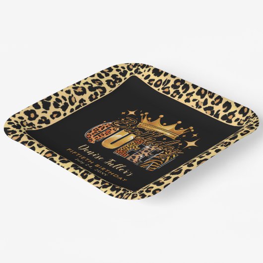 おもしろいレオパード誕生日クイーン5誕生日 ペーパープレート (傾斜あり)