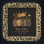 おもしろいレオパード誕生日クイーン5誕生日 ペーパープレート<br><div class="desc">シックモダンでおもしろいな誕生日紙のプレート祝は、すべての女性のワイルド・クイーン！ヒョウ、タイガー、その他の野生のプリントをブレンドし、この黒、オレンジ、金ゴールドをテーマにしたデザインは、マイルストーンの誕生日に祝おもしろいの方法である。Simple Farmhouse Pressによって作成。</div>