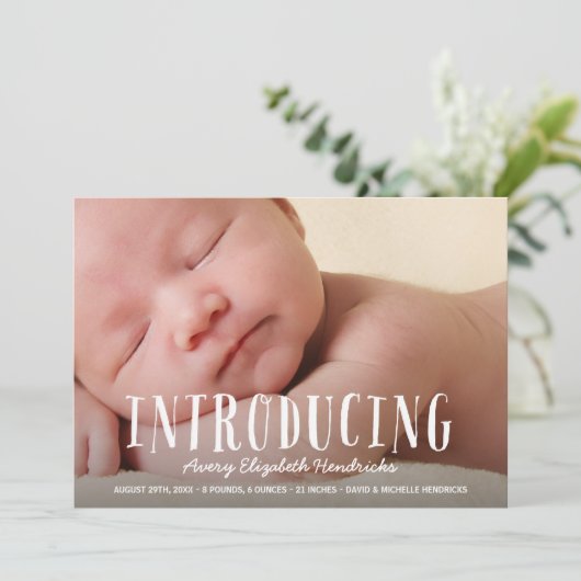 おもしろいレタリングオーバーレイ写真の誕生発表 案内状 (スタンド正面)