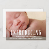 おもしろいレタリングオーバーレイ写真の誕生発表 案内状 (正面/裏面)