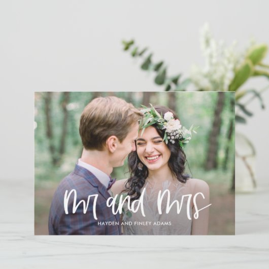 おもしろいレタリング編集可能結婚カラーの発表 サンキューカード (スタンド正面)