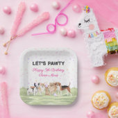 おもしろいレッズポーティピンクカスタムク犬の誕生日パーティー ペーパープレート (パーティー)