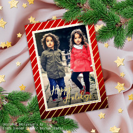 おもしろいレッドカスタム金ゴールドペパーミントキャンディーケインストライプ 箔シーズンカード