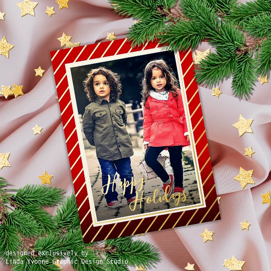 おもしろいレッドカスタム金ゴールドペパーミントキャンディーケインストライプ 箔シーズンカード