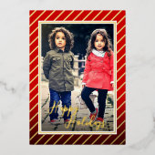 おもしろいレッドカスタム金ゴールドペパーミントキャンディーケインストライプ 箔シーズンカード (正面)