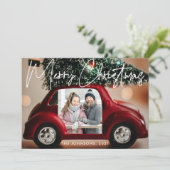 おもしろいレッドカーメリークリスマスフォトカード 招待状 (スタンド正面)