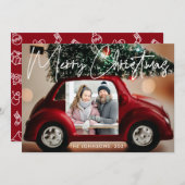 おもしろいレッドカーメリークリスマスフォトカード 招待状 (正面/裏面)