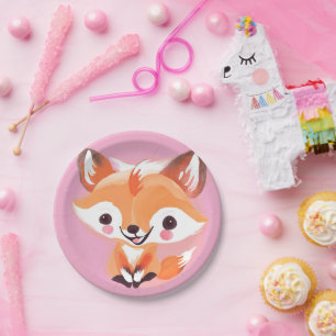 おもしろいレッドキツネ顔サファリワイルドジャングルバースデーパーティー ペーパープレート