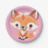 おもしろいレッドキツネ顔サファリワイルドジャングルバースデーパーティー ペーパープレート (正面)