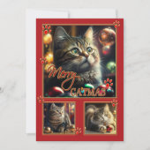 おもしろいレッドキャットフォトクリスマス年賀状 シーズンカード (正面)