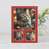 おもしろいレッドキャットフォトクリスマス年賀状 シーズンカード (スタンド正面)