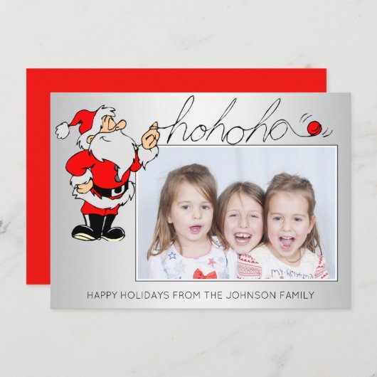 おもしろいレッドクリスマスホリデーサンタクロースフォト シーズンカード (正面/裏面)