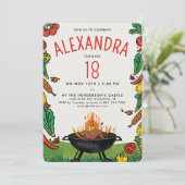 おもしろいレッドグリーンバックヤードグリルステーキベギピクニック 招待状 (スタンド正面)