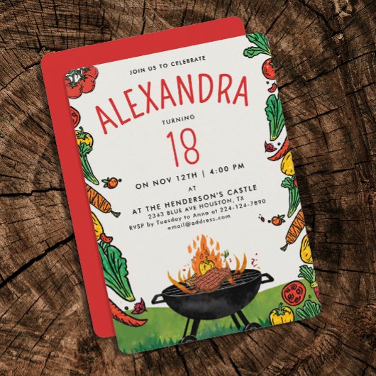 おもしろいレッドグリーンバックヤードグリルステーキベギピクニック 招待状