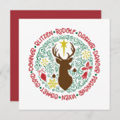 おもしろいレッドスクリプトサンタトナカイ名クリスマス シーズンカード (正面/裏面)