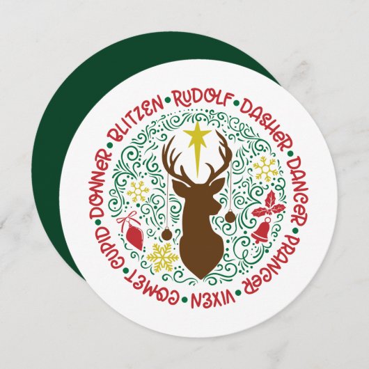 おもしろいレッドスクリプトサンタトナカイ名クリスマス シーズンカード (正面/裏面)