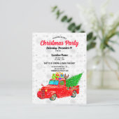 おもしろいレッドトラックホワイトスノーツリーライトパーティークリスマス ポストカード (スタンド正面)