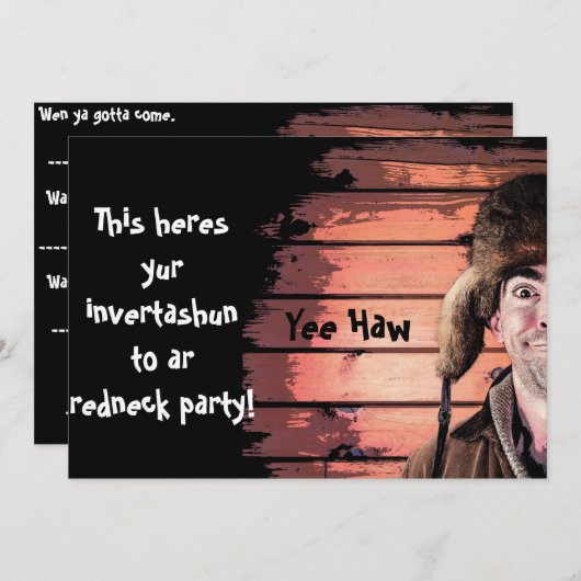 おもしろいレッドネックパーティーテーマ招待状 招待状 (正面/裏面)