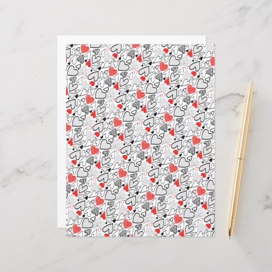 おもしろいレッドブラックドードルハートホワイトスクラップブック紙 (正面/裏面インサイチュ)
