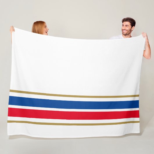 おもしろいレッドブルーボトムエッジレーシングストライプズオンホワイト フリースブランケット (インサイチュ)