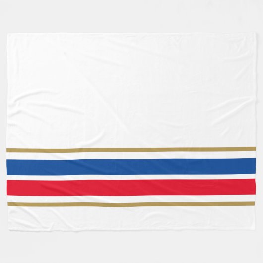 おもしろいレッドブルーボトムエッジレーシングストライプズオンホワイト フリースブランケット (正面(横))