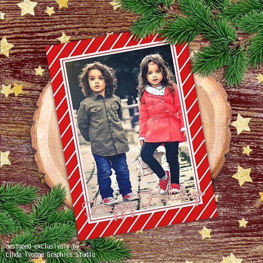 おもしろいレッドホワイトペパーミントキャンディーケーンストライプホリデー カード