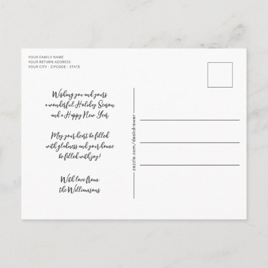 おもしろいレッドホワイトペパーミントキャンディーケーンストライプホリデー ポストカード (裏面)