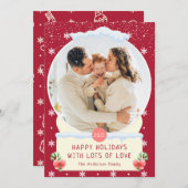 おもしろいレッドメリークリスマススノーグローブフォトカード 招待状 (正面/裏面)