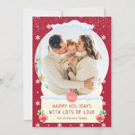 おもしろいレッドメリークリスマススノーグローブフォトカード 招待状