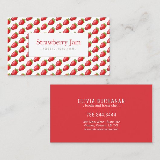 おもしろいレッドリアリスティックイチゴ模様名刺 名刺 (正面/裏面)