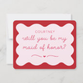 おもしろいレッド&ピンクパーソナライズされたメイド・オブ・オーナー（花嫁付き添い人）案 ノートカード (正面)