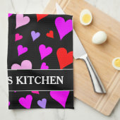おもしろいレッド、ピンク、紫、マゼンタのハートパターン キッチンタオル (四つ折り)