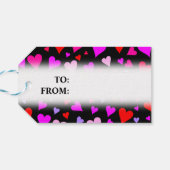 おもしろいレッド、ピンク、紫、マゼンタのハートパターン ギフトタグ (裏面横)