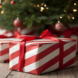 おもしろいレッド&ホワイトキャンディ缶ストライプフェスティバルクリスマス ラッピングペーパー