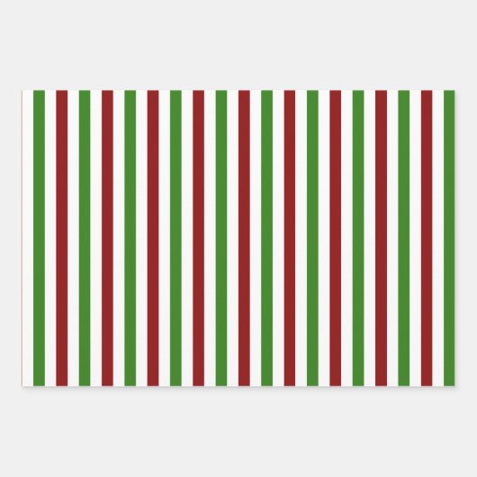 おもしろいレッド、ホワイト、グリーンクリスマス刺激を受けたストライプ ラッピングペーパーシート (正面3)