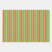 おもしろいレッド、ホワイト、グリーンクリスマス刺激を受けたストライプ ラッピングペーパーシート (正面2)