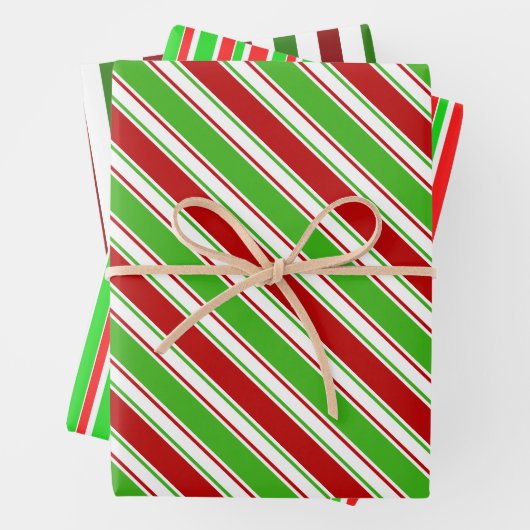 おもしろいレッド、ホワイト、グリーンクリスマス刺激を受けたストライプ ラッピングペーパーシート (インサイチュ)