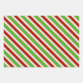 おもしろいレッド、ホワイト、グリーンクリスマス刺激を受けたストライプ ラッピングペーパーシート (正面)