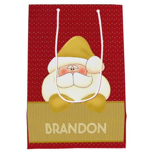 おもしろいレッド&金ゴールドサンタをテーマにした ミディアムペーパーバッグ (裏面)