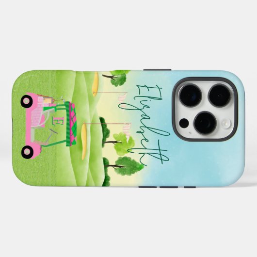 おもしろいレディーゴルファーのピンクカートクラブモノグラム名 Case-Mate iPhoneケース (裏面 (横))