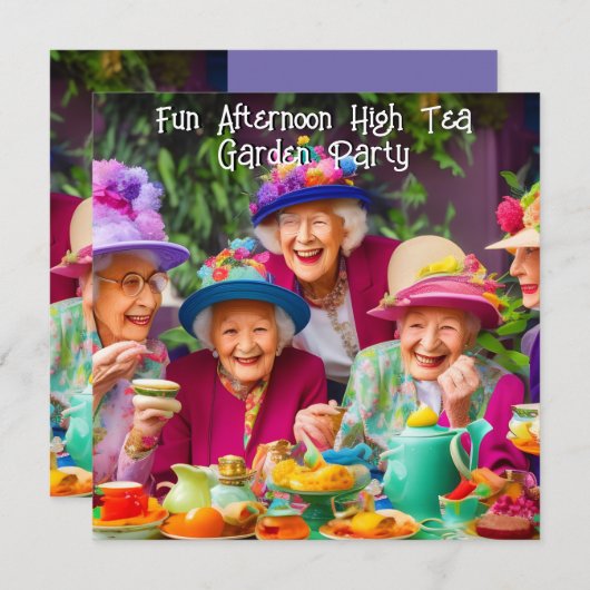 おもしろいレディースアフタヌーンハイティーガーデンパーティー2 招待状 (正面/裏面)