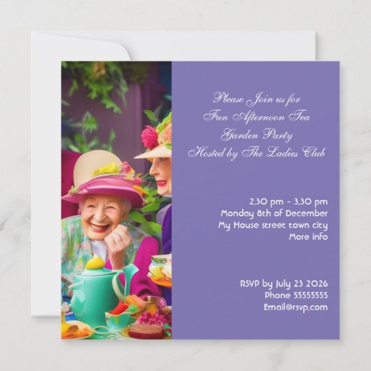 おもしろいレディースアフタヌーンハイティーガーデンパーティー2 招待状 (裏面)
