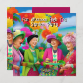 おもしろいレディースアフタヌーンハイティーガーデンパーティー5 招待状 (正面/裏面)