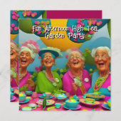 おもしろいレディースアフタヌーンハイティーガーデンパーティー6 招待状 (正面/裏面)