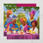 おもしろいレディースアフタヌーンハイティーガーデンパーティー 招待状 (正面/裏面)