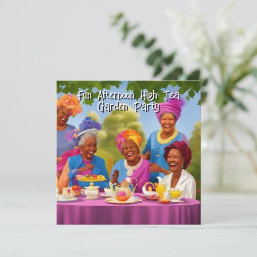 おもしろいレディースアフタヌーンハイティーガーデンパーティー 招待状 (スタンド正面)