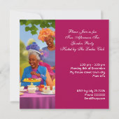 おもしろいレディースアフタヌーンハイティーガーデンパーティー 招待状 (裏面)